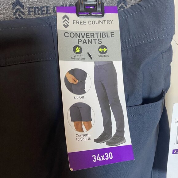 NWT Free Country Men's Nylon Stretch Convertible Pants Shorts Zip Hiking 34x30 - Picture 5 of 7